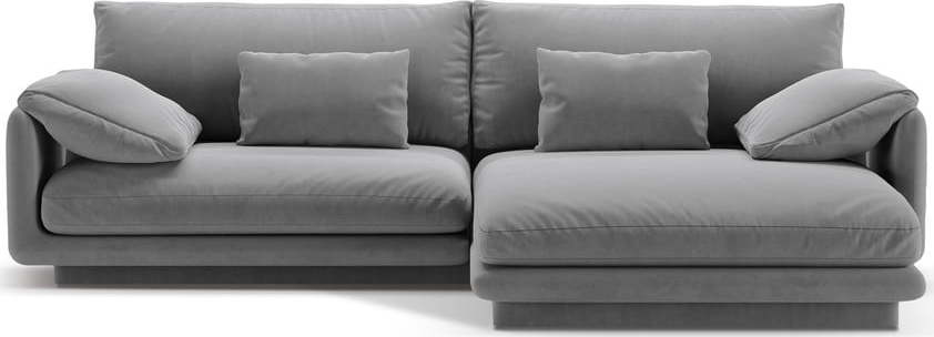 Světle šedá sametová rohová pohovka (pravý roh/s lenoškou) Torino – Micadoni Micadoni