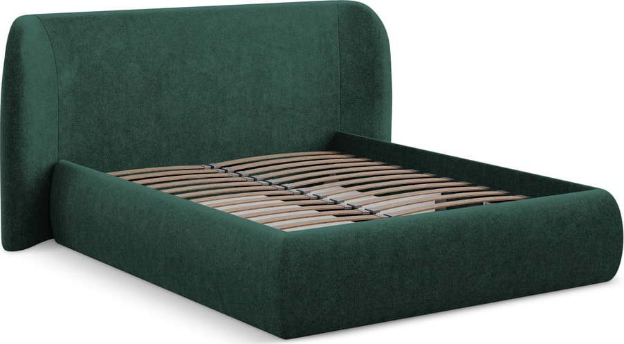 Tmavě zelená čalouněná dvoulůžková postel s úložným prostorem s roštem 180x200 cm Hauke – Makamii Makamii