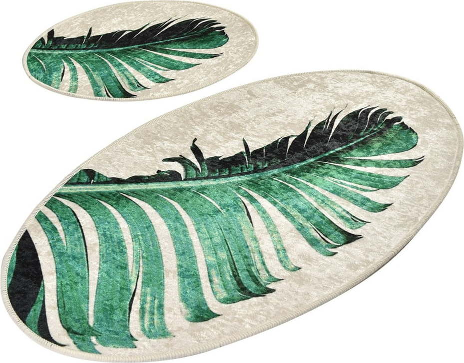 Zeleno-béžové koupelnové předložky v sadě 2 ks 60x100 cm Floret – Foutastic Foutastic