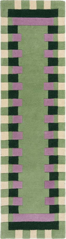 Zeleno-fialový ručně tkaný vlněný běhoun 60x230 cm Kai Wool Border – Flair Rugs Flair Rugs