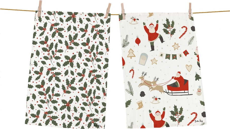 Bavlněné utěrky s vánočním motivem v sadě 2 ks 50x70 cm Happy Santa – Butter Kings Butter Kings