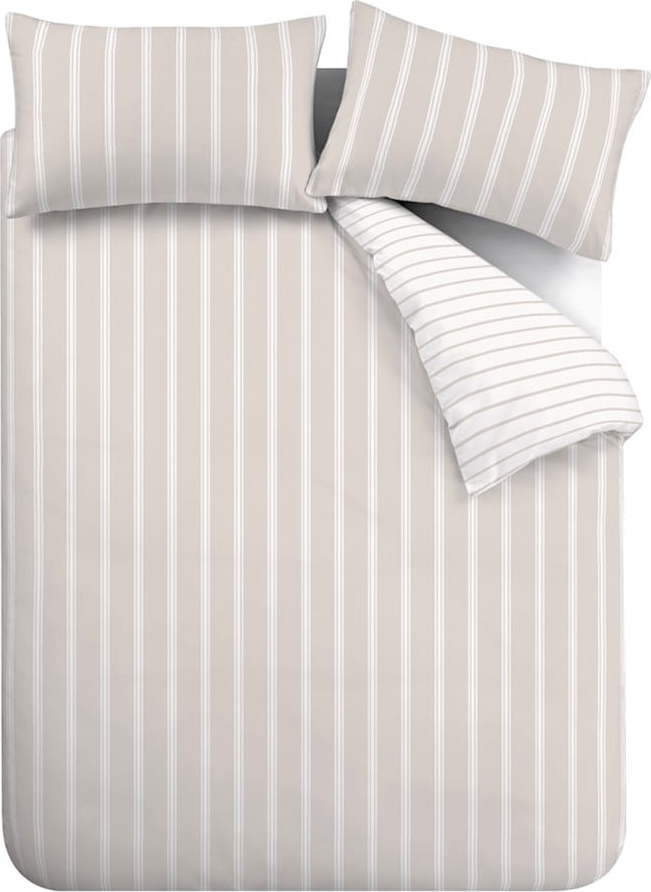 Béžové bavlněné prodloužené povlečení na dvoulůžko 230x220 cm Ashford Stripe – Bianca Bianca