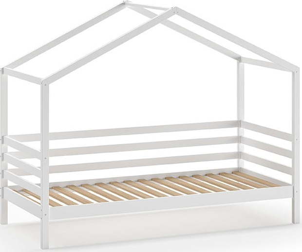 Bílá domečková dětská postel z borovicového dřeva s roštem 90x200 cm Dallas – Vipack Vipack