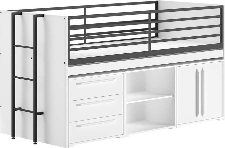 Bílá vyvýšená dětská postel s úložným prostorem s roštem 90x200 cm Sam – Vipack Vipack