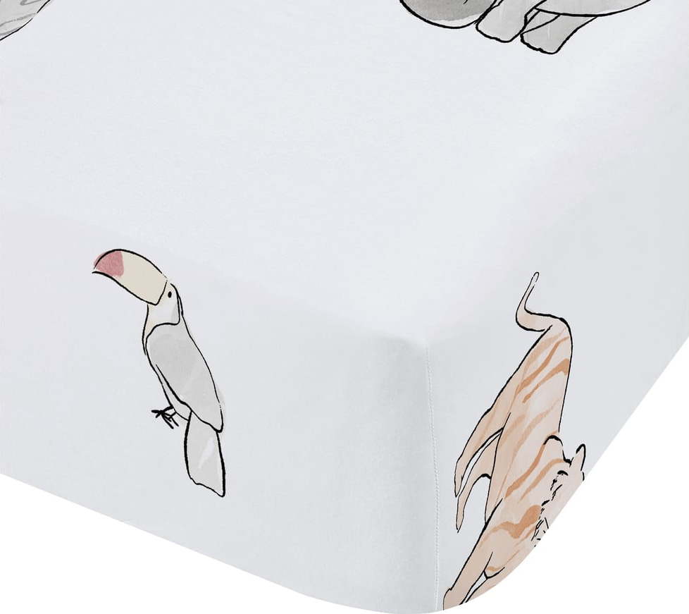 Bílé napínací bavlněné dětské prostěradlo na dvoulůžko 135x190 cm Zoo Animals – Bianca Bianca