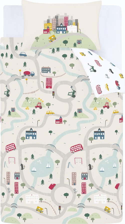 Bílo-béžové bavlněné dětské povlečení na jednolůžko 135x200 cm Transport – Bianca Bianca