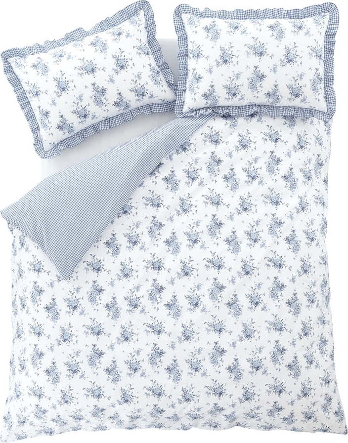 Bílo-modré povlečení na dvoulůžko 200x200 cm Lucie Floral Frill – Catherine Lansfield Catherine Lansfield