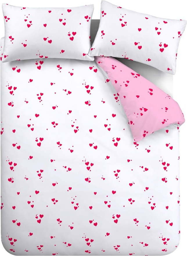 Bílo-růžové krepové povlečení na dvoulůžko 200x200 cm Seersucker Heart – Catherine Lansfield Catherine Lansfield
