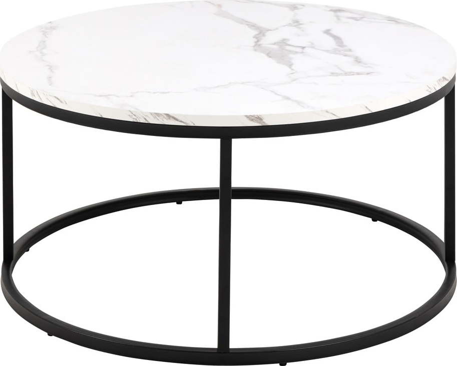 Bílý kulatý konferenční stolek s deskou v dekoru mramoru ø 80 cm Spiro – Actona Actona