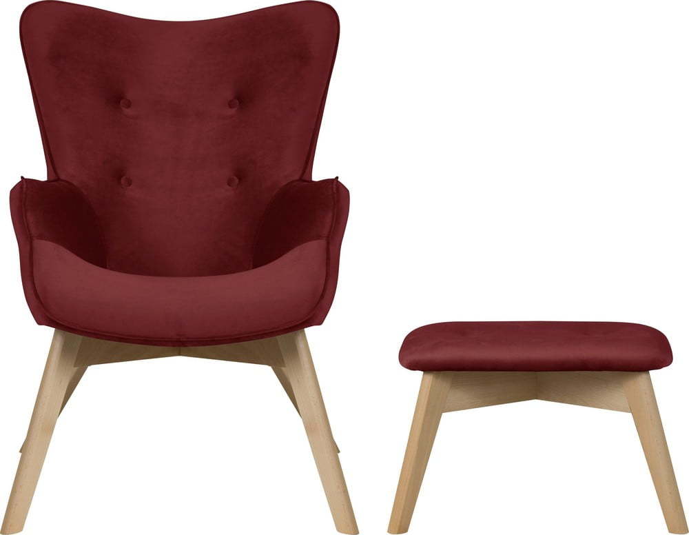 Červené sametové křeslo s podnožkou Niko – Ropez Ropez