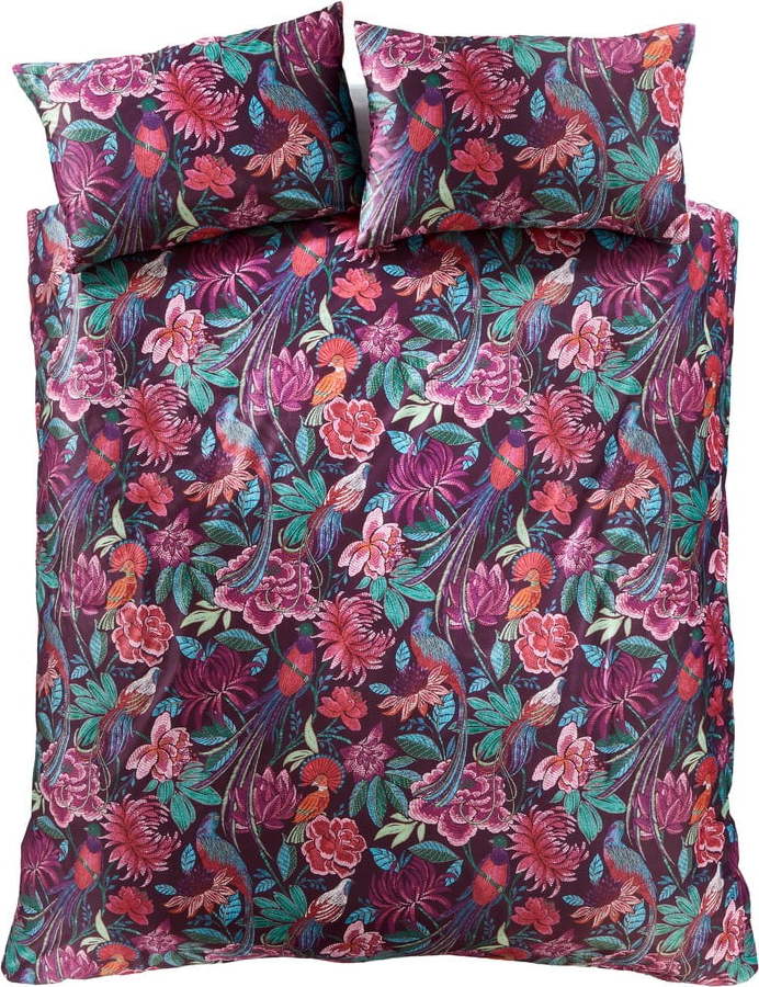 Fialové sametové prodloužené povlečení na dvoulůžko 230x220 cm Kate Floral – Catherine Lansfield Catherine Lansfield