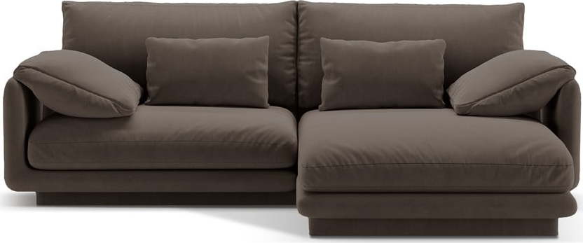 Hnědá sametová rohová pohovka (pravý roh/s lenoškou) Torino – Micadoni Micadoni