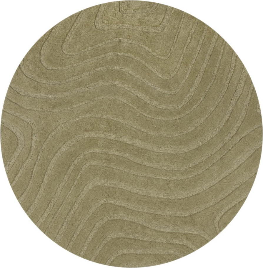 Khaki ručně tkaný vlněný kulatý koberec ø 160 cm Mesmerise Sage – Flair Rugs Flair Rugs