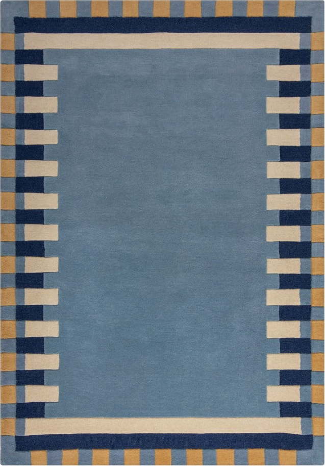 Modrý ručně tkaný vlněný koberec 200x290 cm Kai Wool Border – Flair Rugs Flair Rugs