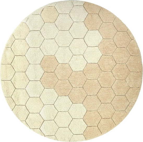 Okrově žlutý pratelný ručně tkaný bavlněný kulatý koberec ø 140 cm Honeycomb Golden – Lorena Canals Lorena Canals