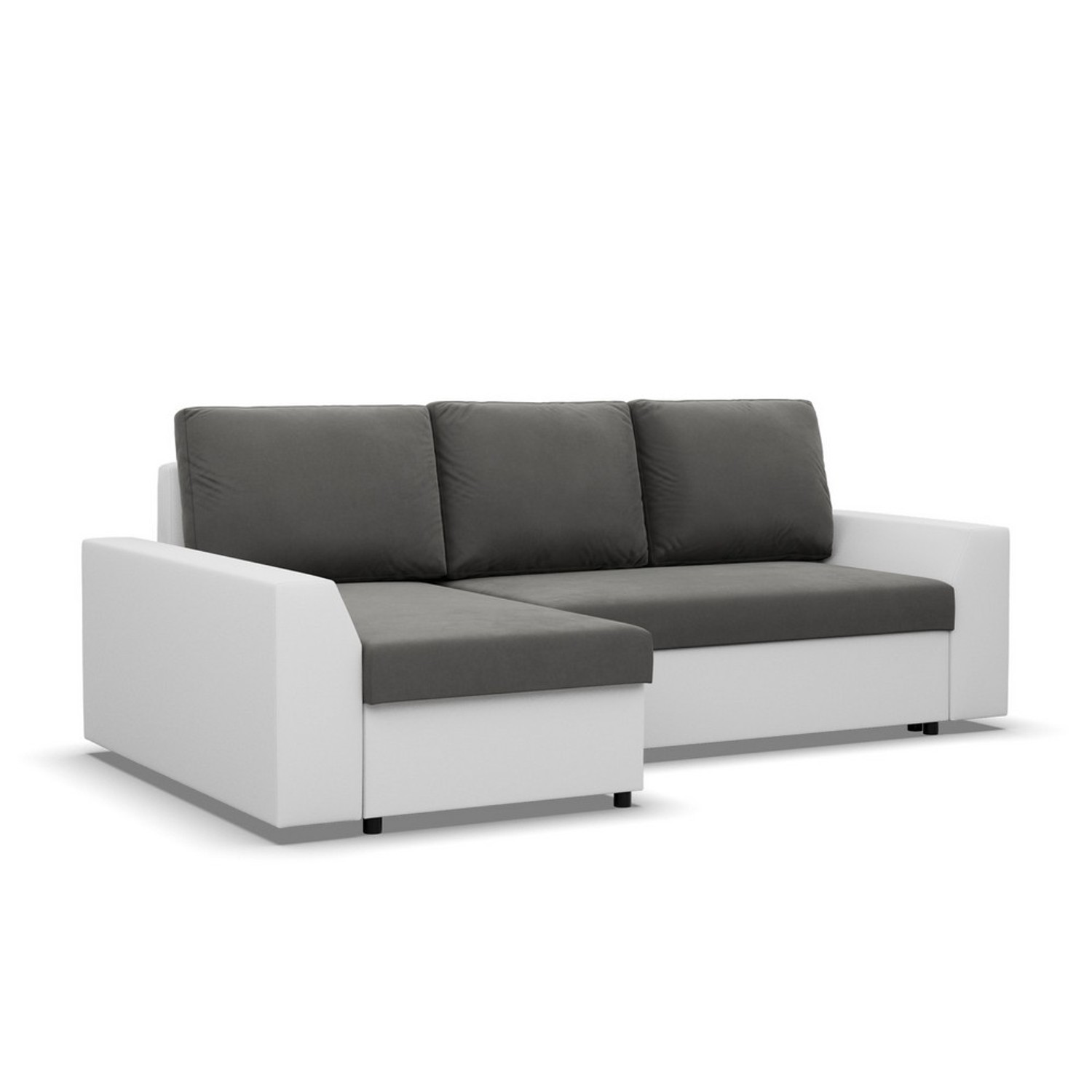 Rohová rozkládací sedací souprava PAUL látka v kombinaci s eko-kůží Levá Šedá/bílá II Signal-nabytek