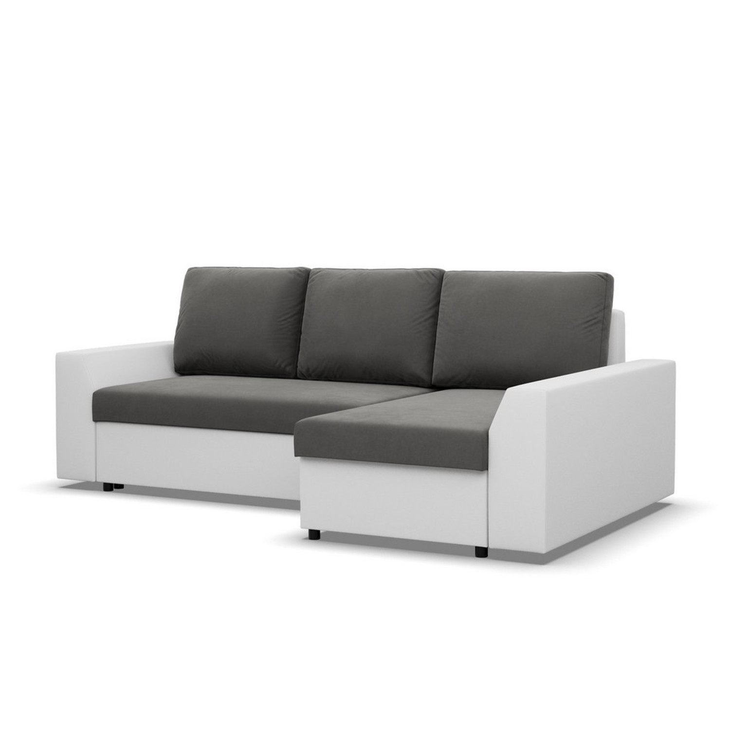 Rohová rozkládací sedací souprava PAUL látka v kombinaci s eko-kůží Pravá Šedá/bílá II Signal-nabytek