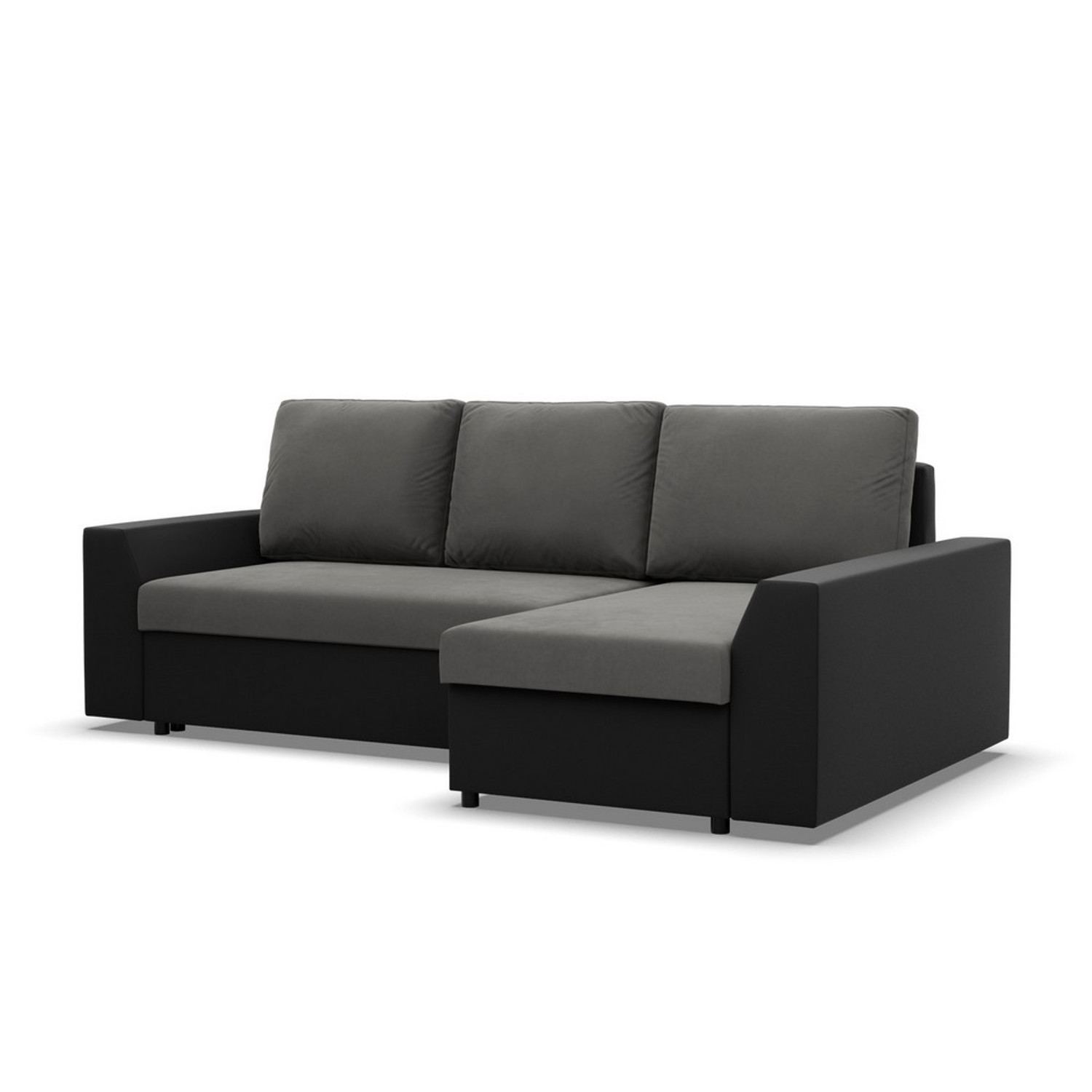 Rohová rozkládací sedací souprava PAUL látka v kombinaci s eko-kůží Pravá Šedá/černá II Signal-nabytek