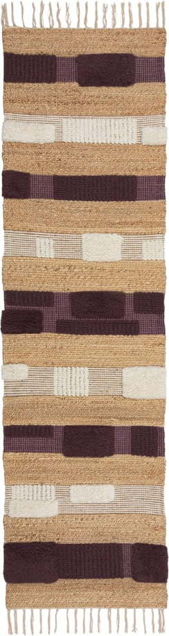Ručně tkaný běhoun s příměsí juty ve fialovo-přírodní barvě 60x230 cm Medina Blocks – Flair Rugs Flair Rugs