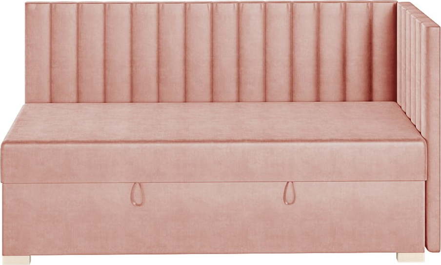 Růžová rohová dětská postel s úložným prostorem s matrací 90x200 cm Snugi – Ghado Ghado