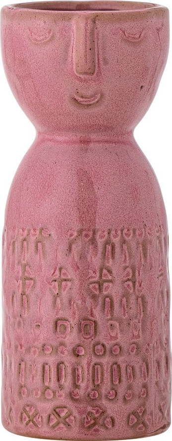 Růžová ručně vyrobená váza z kameniny (výška 14