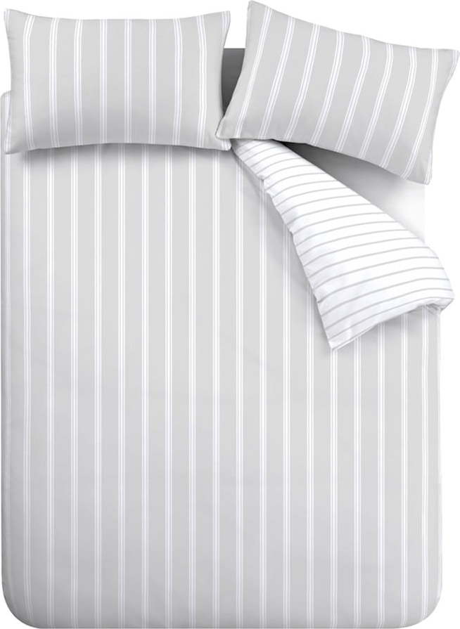 Šedé bavlněné povlečení na dvoulůžko 200x200 cm Ashford Stripe – Bianca Bianca