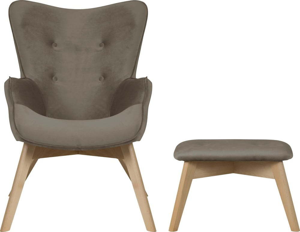 Světle hnědé sametové křeslo s podnožkou Niko – Ropez Ropez