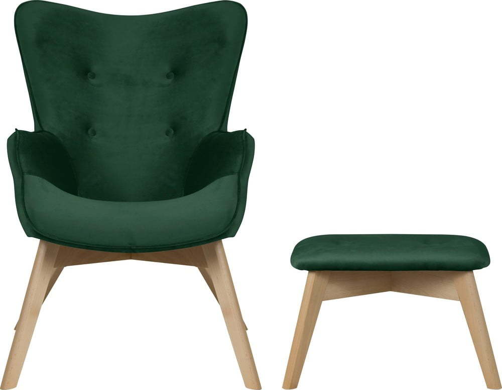 Tmavě zelené sametové křeslo s podnožkou Niko – Ropez Ropez