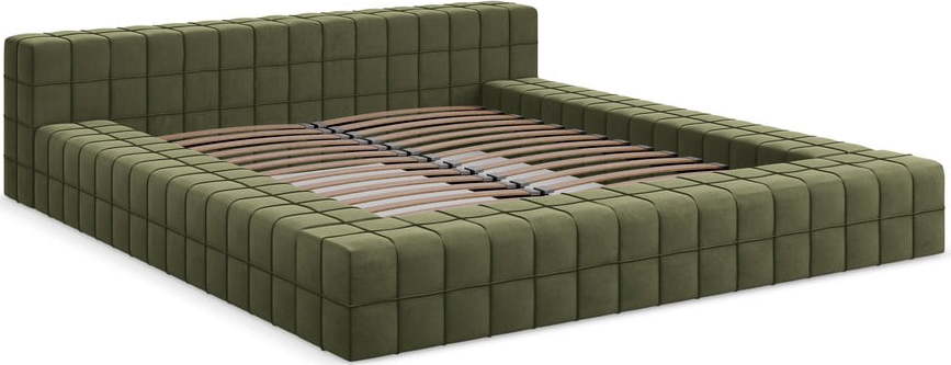 Zelená čalouněná dvoulůžková postel s roštem 160x200 cm Akela – Makamii Makamii