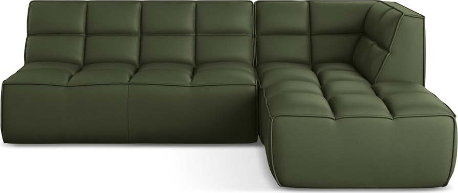 Zelená modulární rohová pohovka z imitace kůže (variabilní roh) Kalai – Makamii Makamii