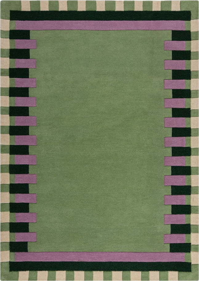 Zeleno-fialový ručně tkaný vlněný koberec 120x170 cm Kai Wool Border – Flair Rugs Flair Rugs