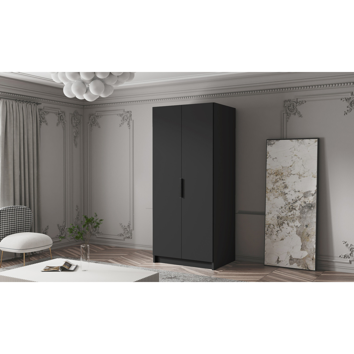 Šatní skříň BODRUM 100 I - černá/černé úchytky ankon