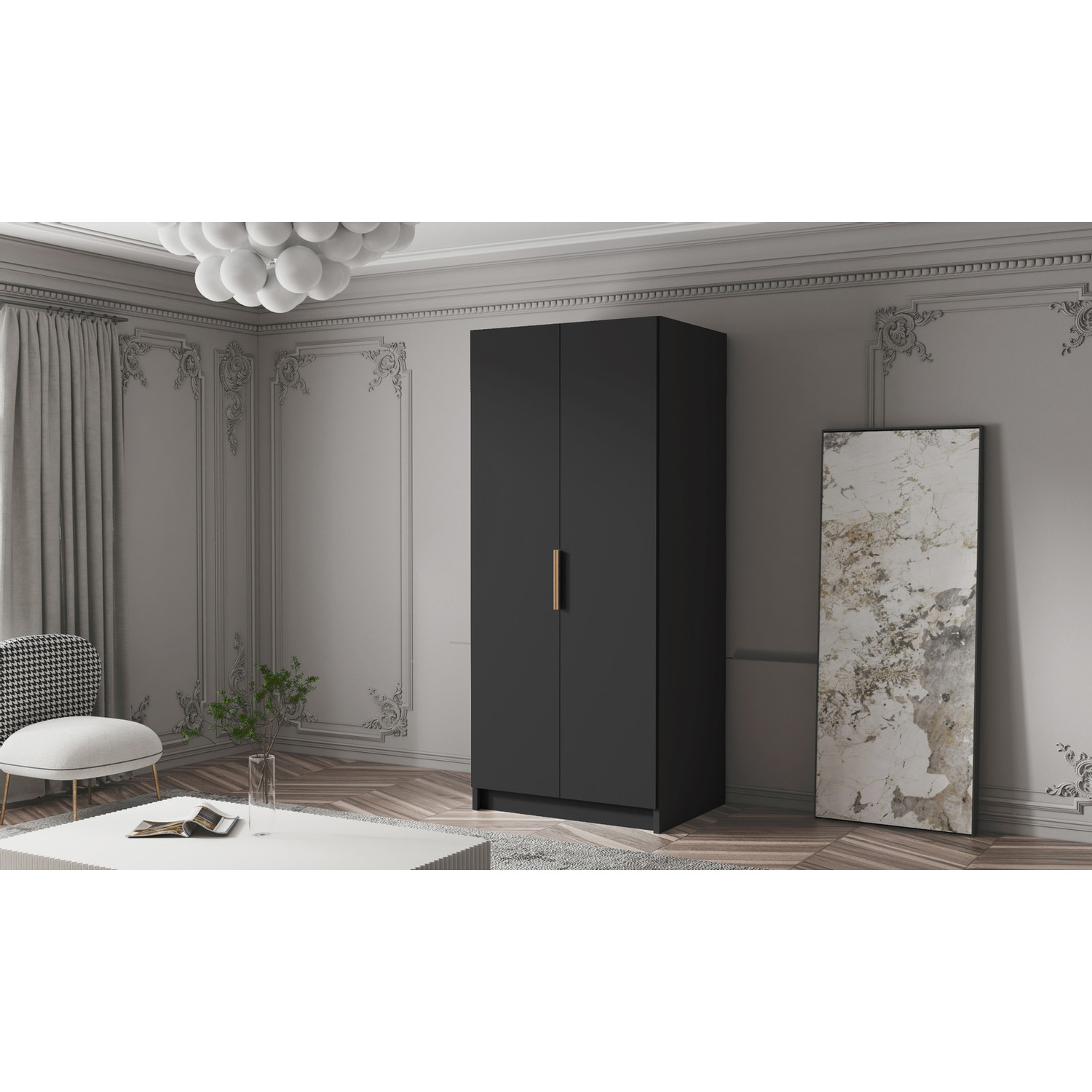 Šatní skříň BODRUM 100 I - černá/zlaté úchytky ankon