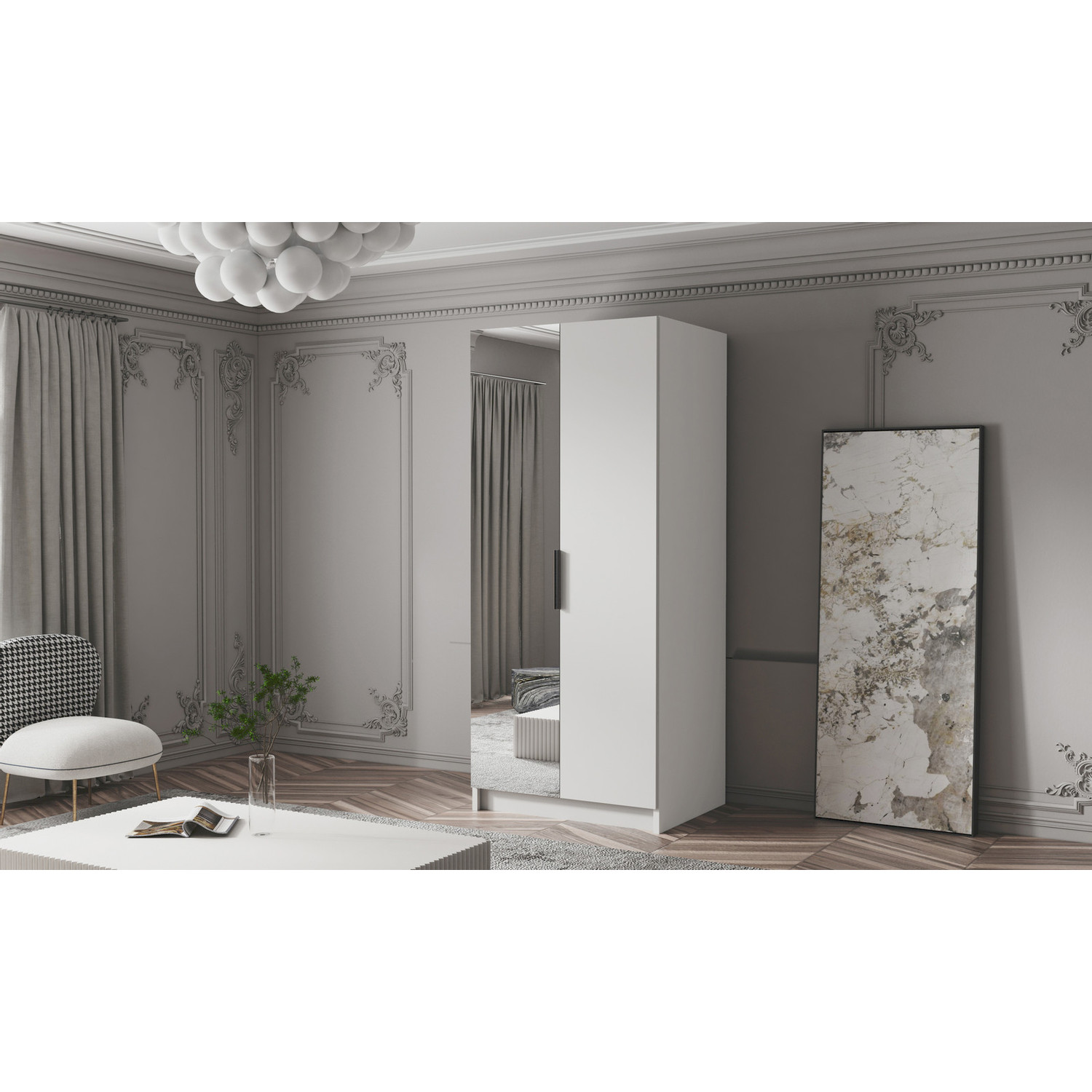 Šatní skříň BODRUM 100 II - bílá/černé úchytky ankon