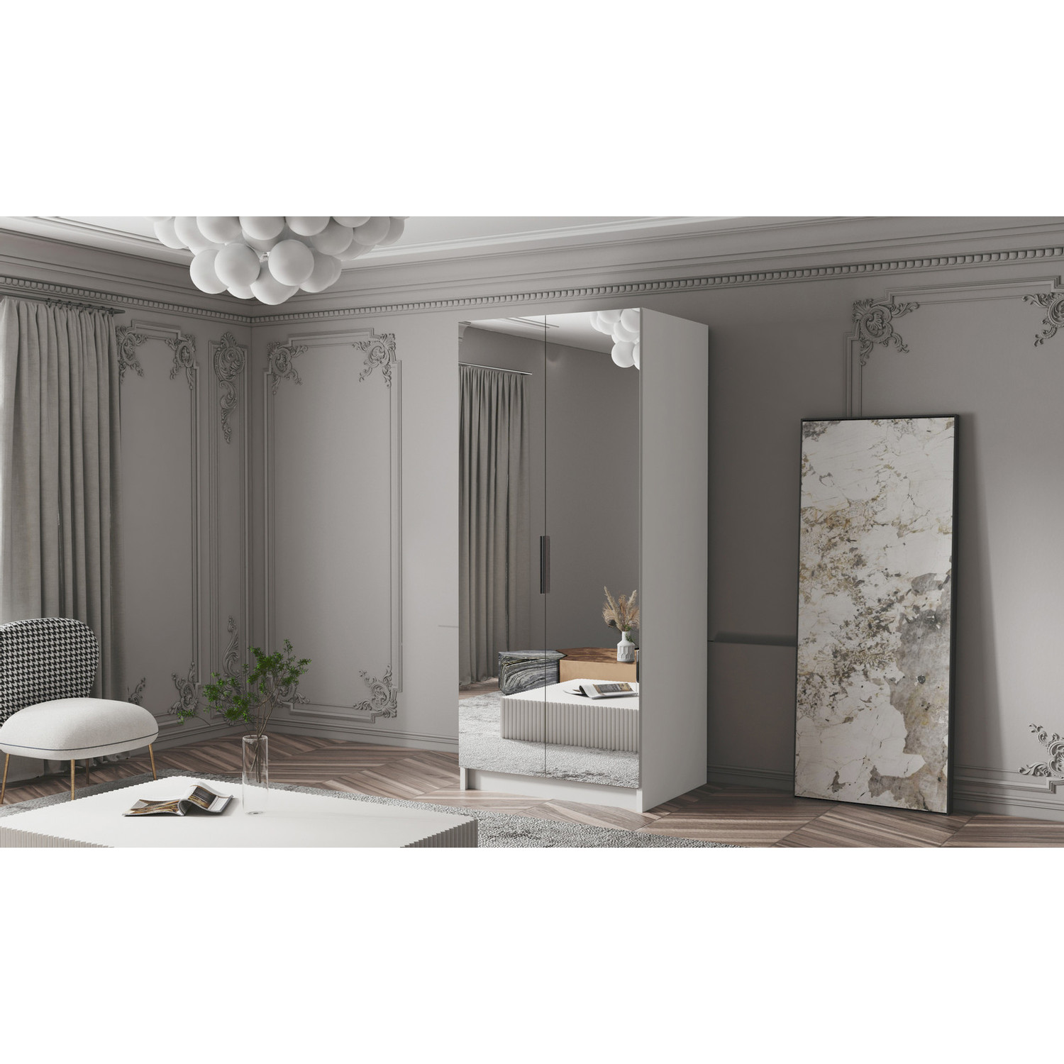 Šatní skříň BODRUM 100 III - bílá/černé úchytky ankon