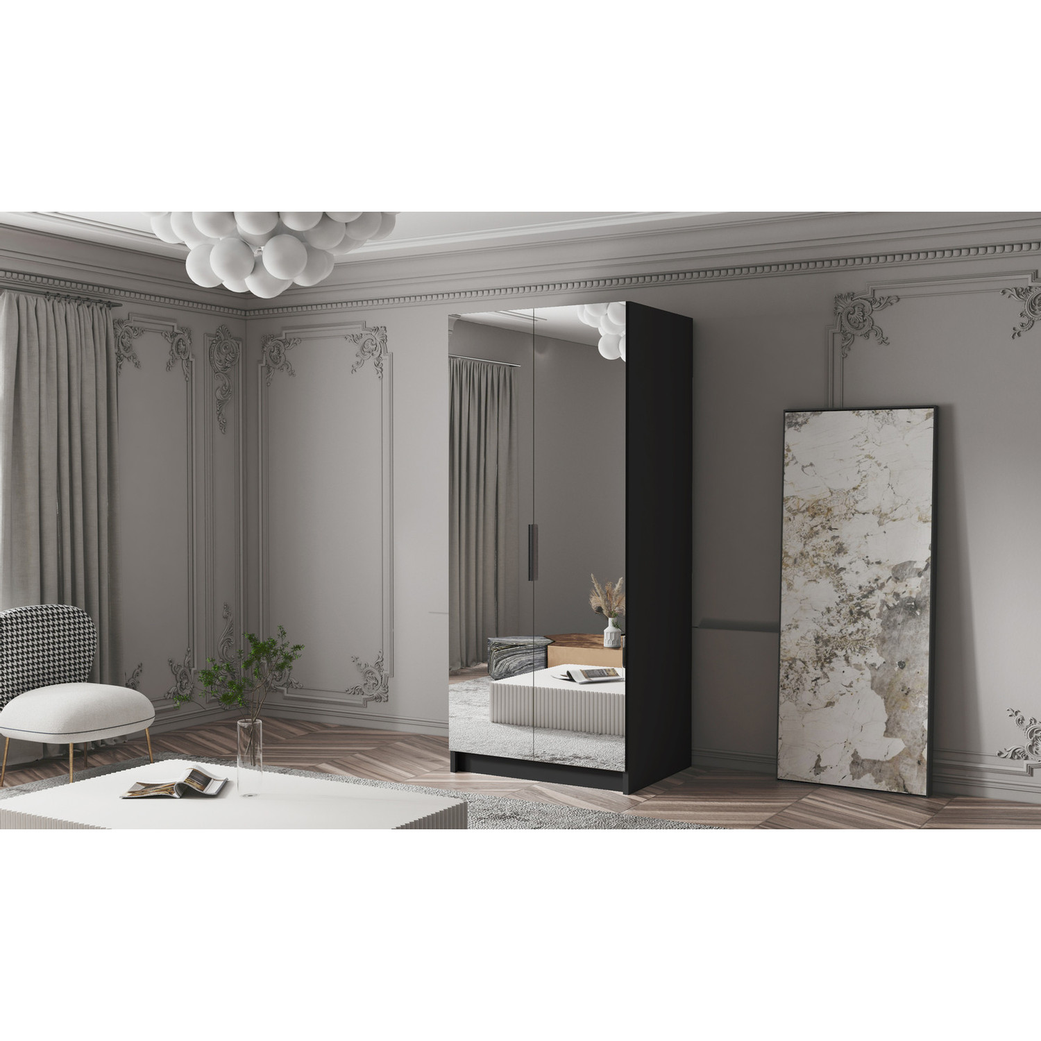 Šatní skříň BODRUM 100 III - černá/černé úchytky ankon