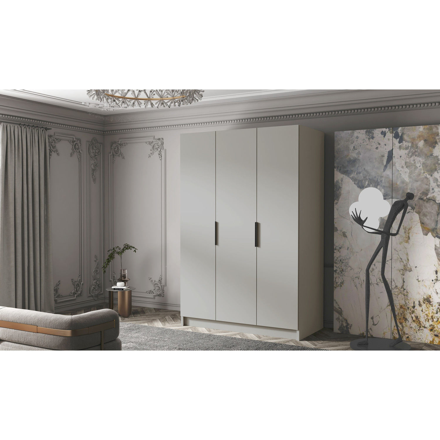 Šatní skříň CALPE 150 I - béžová/černé úchytky ankon