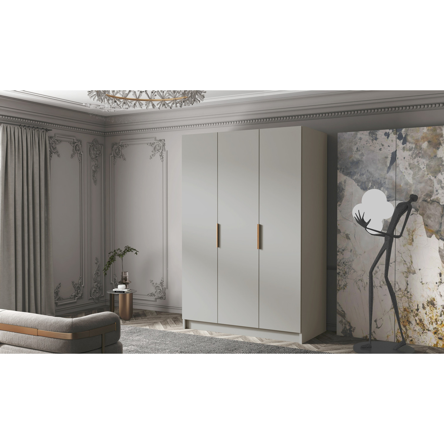 Šatní skříň CALPE 150 I - béžová/zlaté úchytky ankon