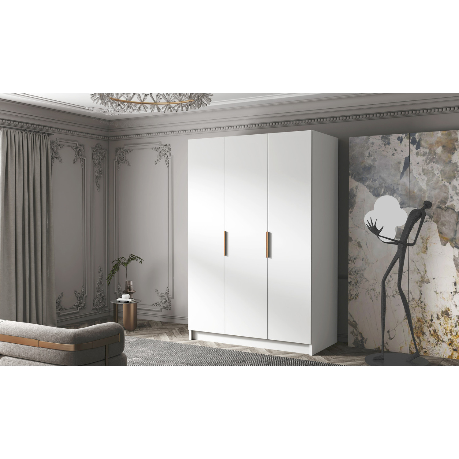 Šatní skříň CALPE 150 I - bílá/zlaté úchytky ankon