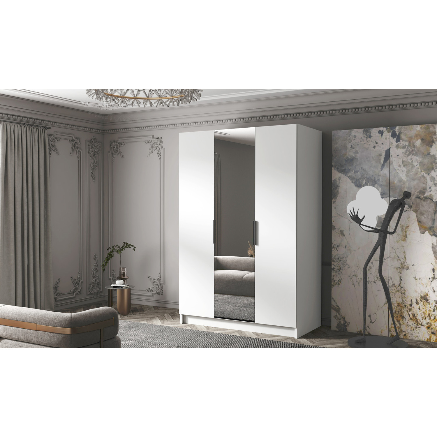 Šatní skříň CALPE 150 II - bílá/černé úchytky ankon