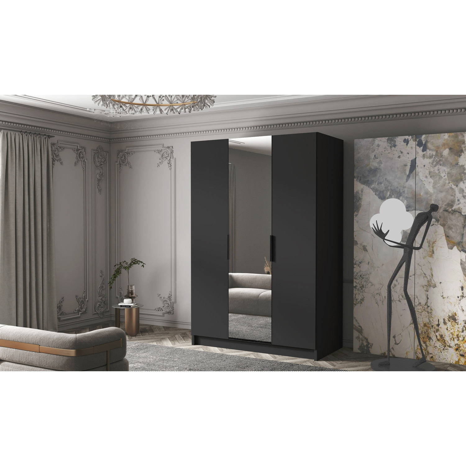 Šatní skříň CALPE 150 II - černá/černé úchytky ankon