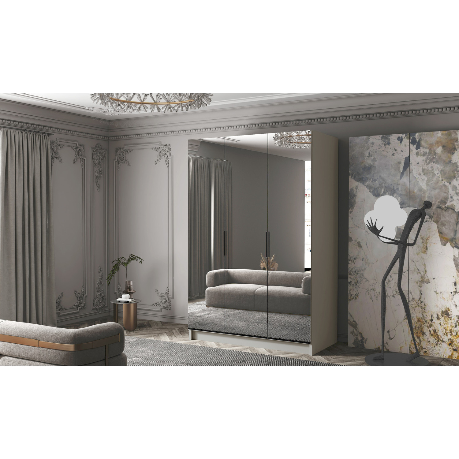 Šatní skříň CALPE 150 III - béžová/černé úchytky ankon