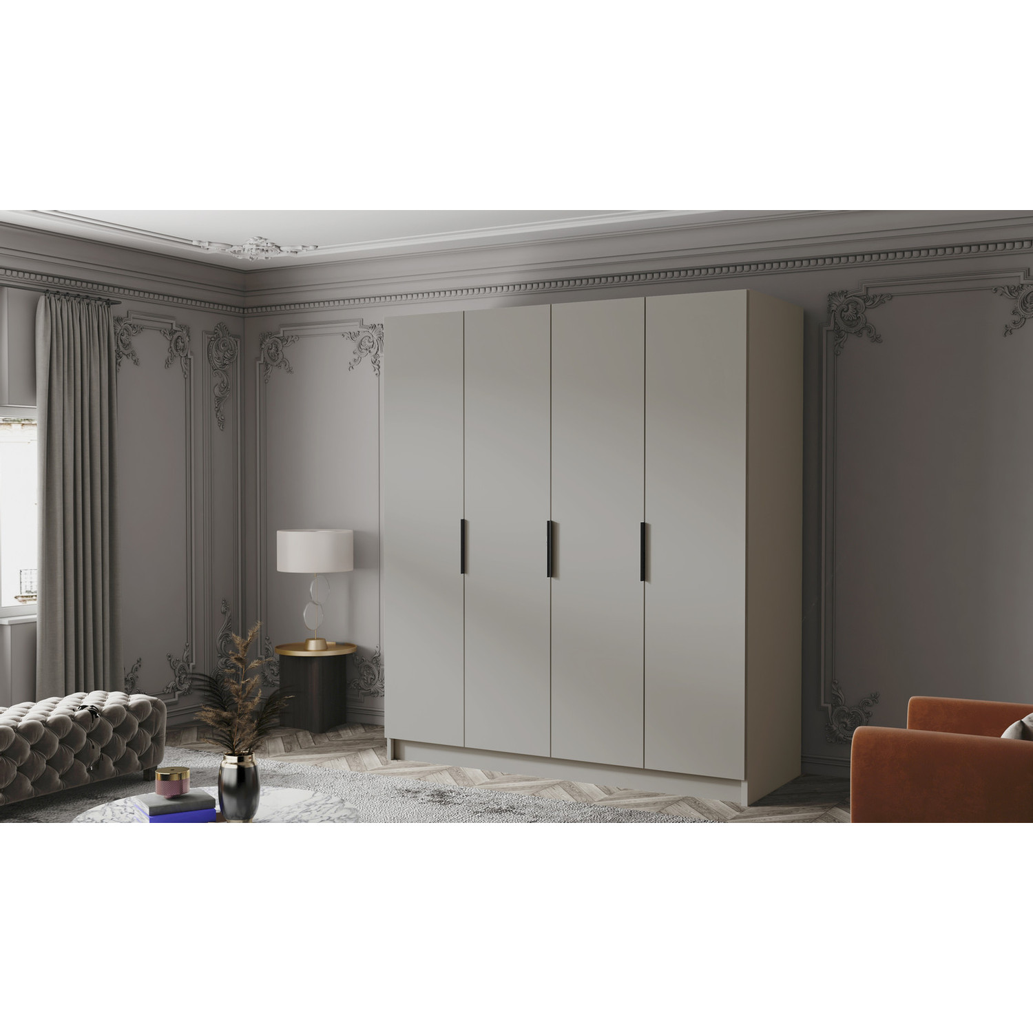 Šatní skříň SALVADOR 200 I - béžová/černé úchytky ankon