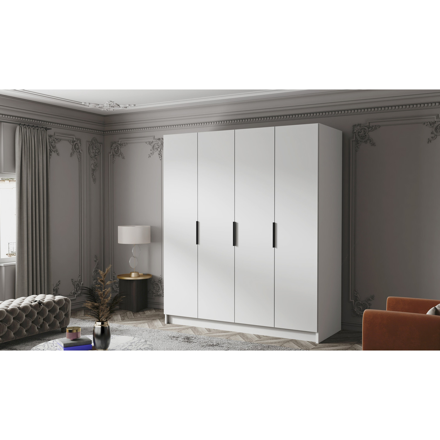 Šatní skříň SALVADOR 200 I - bílá/černé úchytky ankon