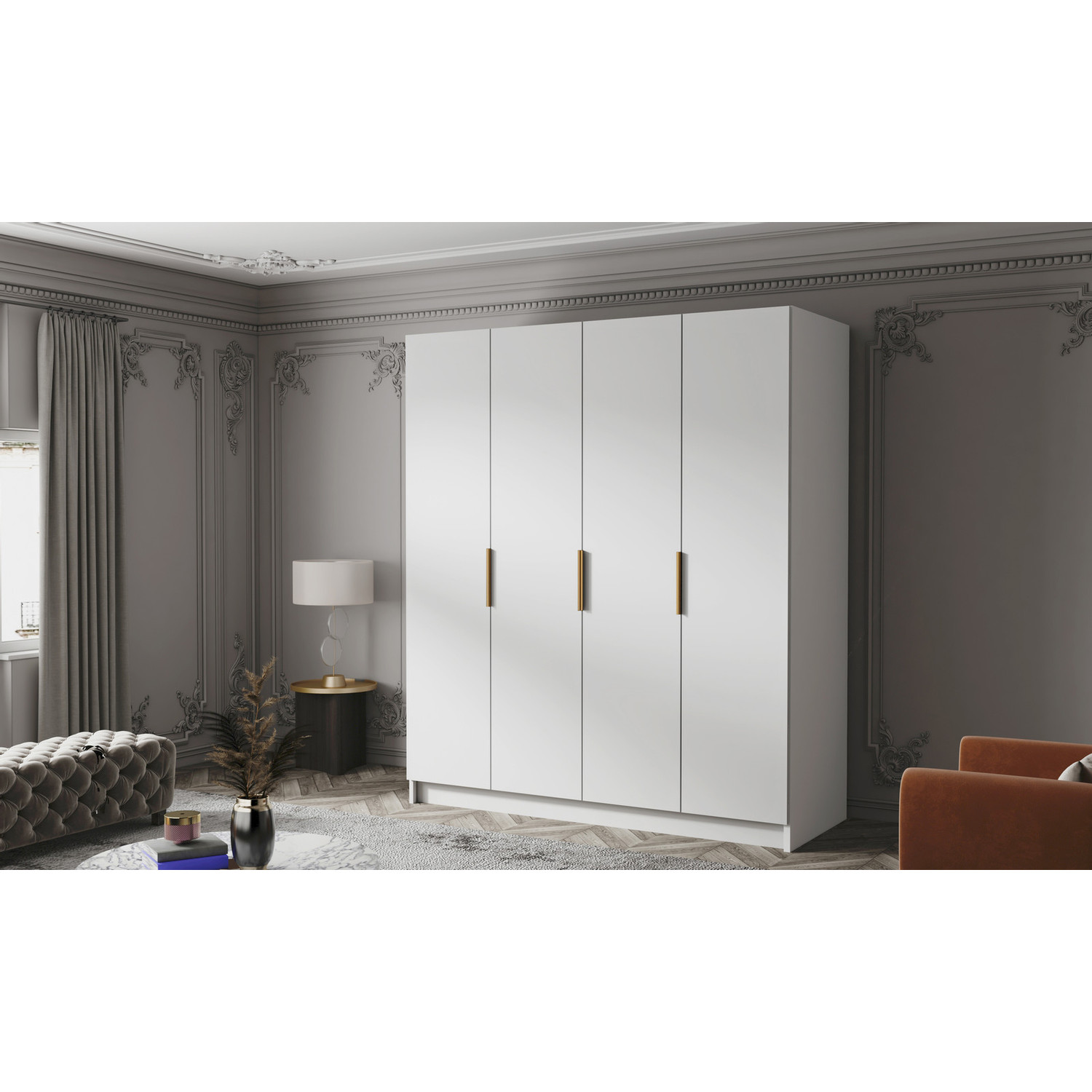 Šatní skříň SALVADOR 200 I - bílá/zlaté úchytky ankon