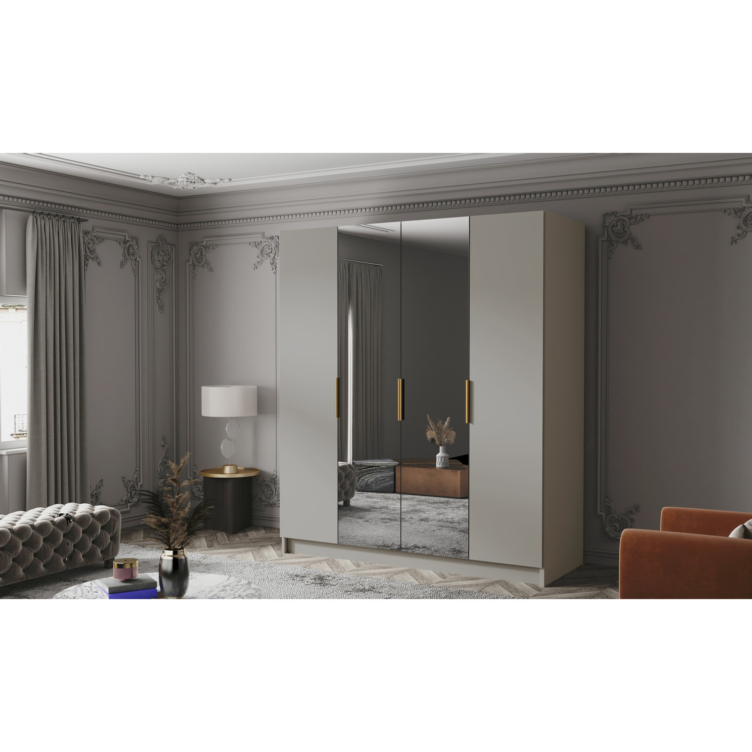 Šatní skříň SALVADOR 200 II - béžová/zlaté úchytky ankon