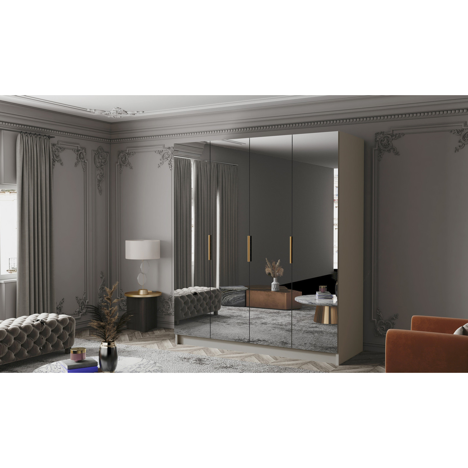 Šatní skříň SALVADOR 200 III - béžová/zlaté úchytky ankon