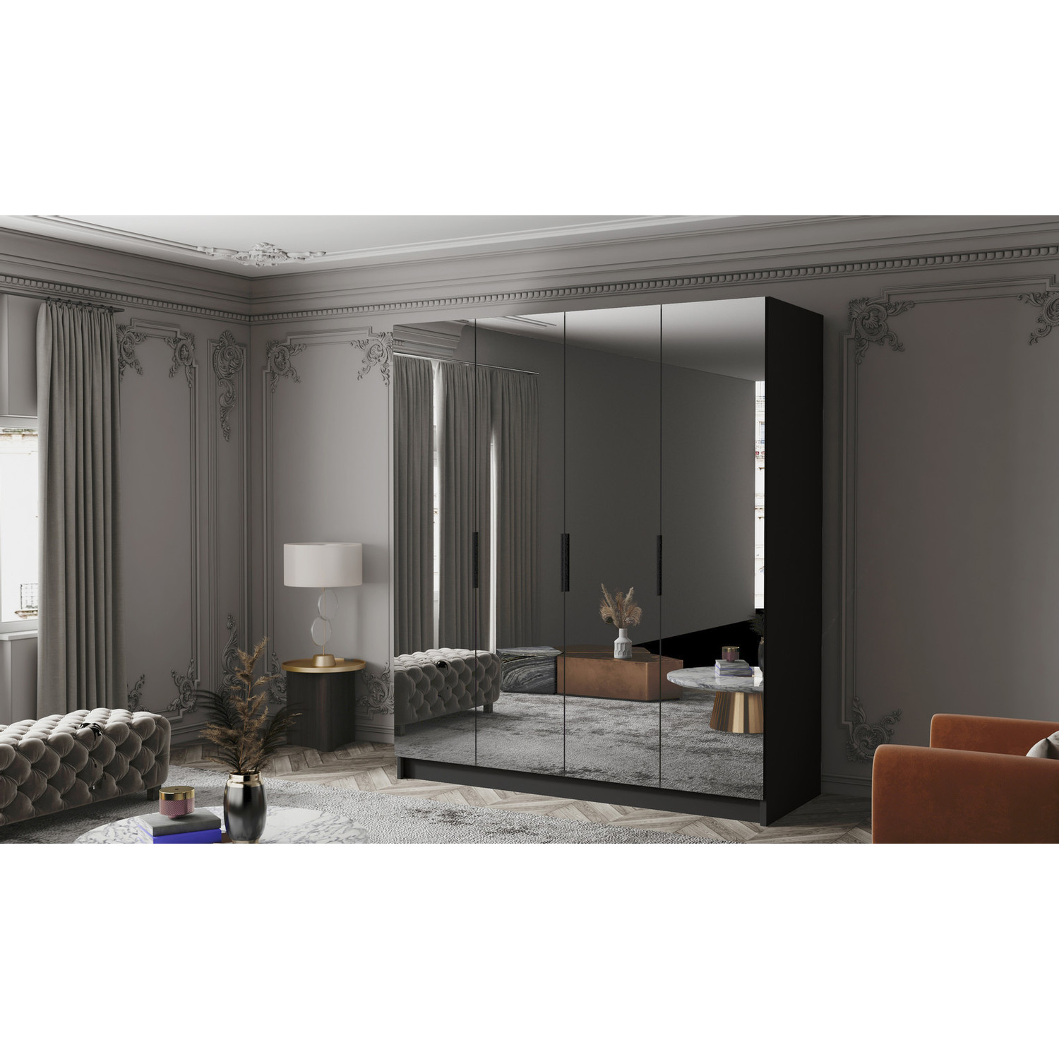 Šatní skříň SALVADOR 200 III - černá/černé úchytky ankon