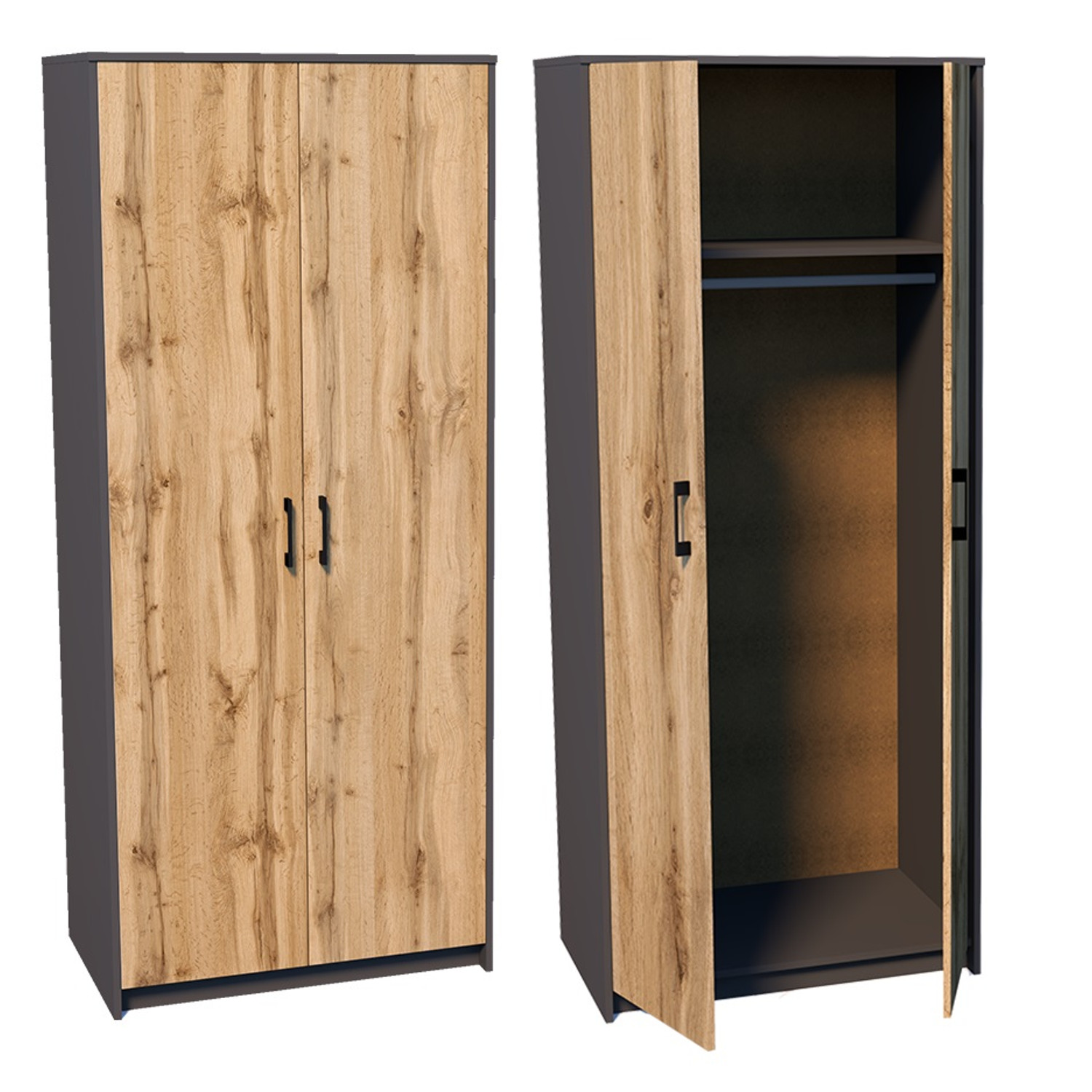 Skříň Wiktoria 2D SZ04 Grafit/dub wotan BESTSELLER