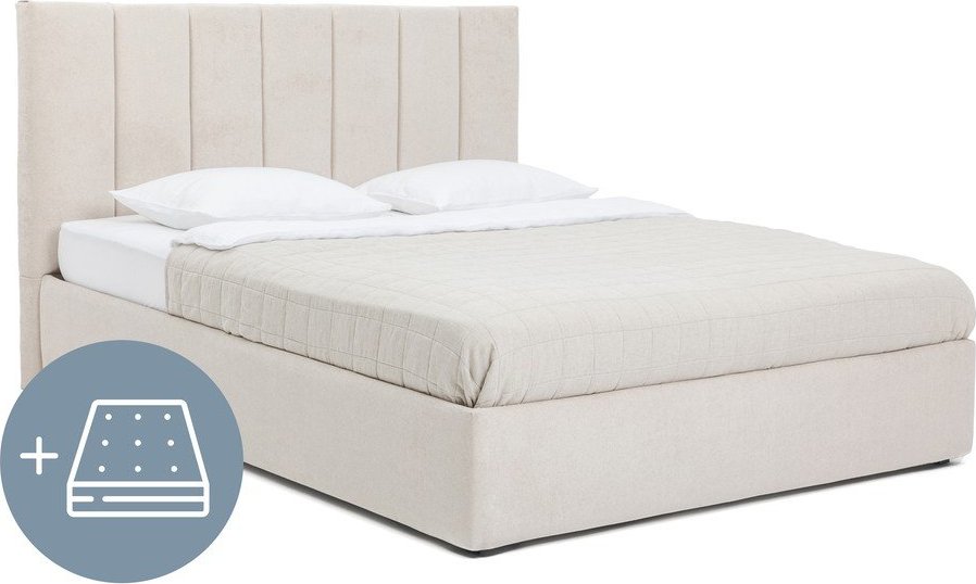 Béžová čalouněná dvoulůžková postel s úložným prostorem s matrací/s roštem 180x200 cm Thessa Bold Line – Bonami Selection Bonami Selection